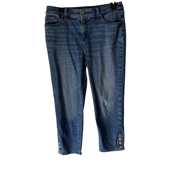 Chico’s So Slimming Girlfriend Skinny Jeans Button Hem Blue Denim Size‎ 8 - Picture 1 of 9